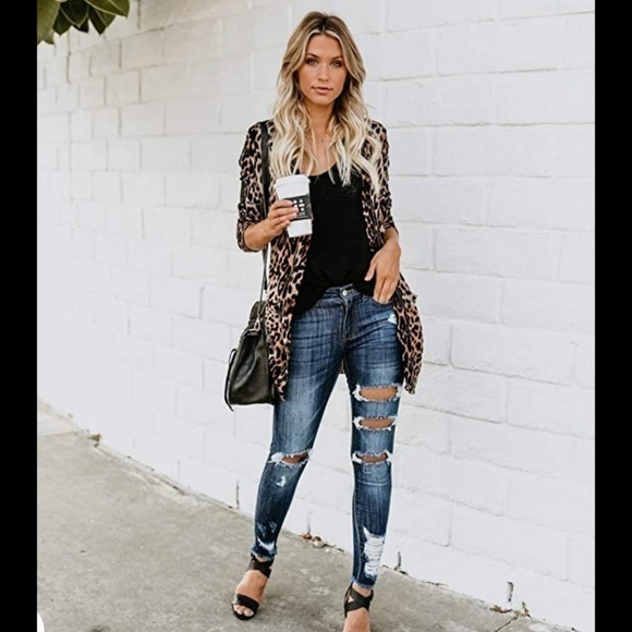 leopard long sleeve cardigan shirt - Picture 2 of 6